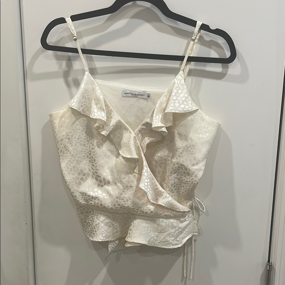 Rebecca Minkoff Cream Wrap Ruffle Tank Top animal print bridal